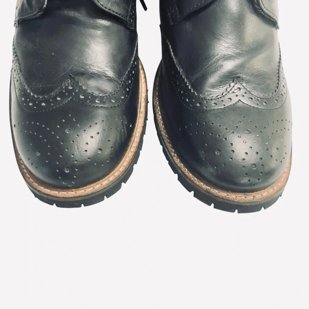 Jeffrey Tyler Black Leather Wingtip Brogue Boots Men's 10.5 Dress Combat Style
